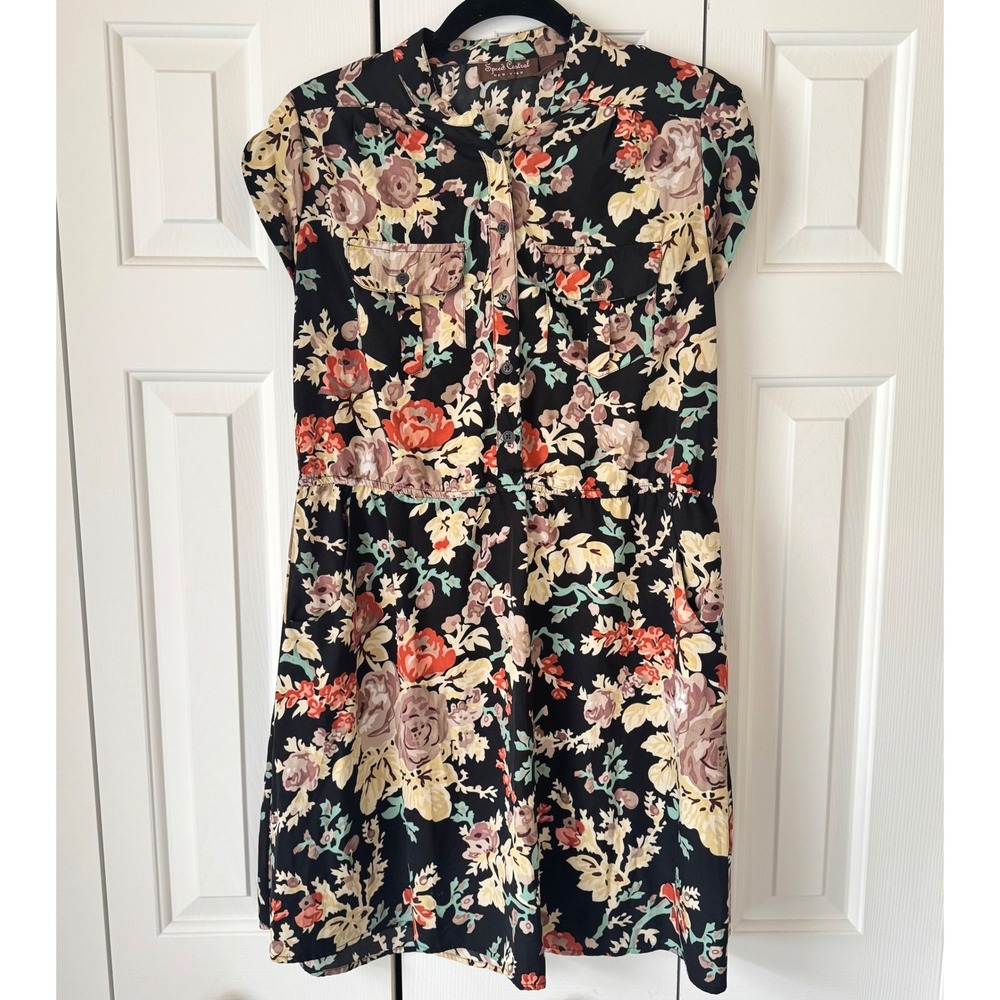 Speed Control New York Floral Button Down Shirt Dress Black Multi Size L